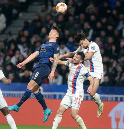 Mateus Uribe of Fc Porto, Lucas Paqueta of Olympique Lyonnais and Leo Dubois of Olympique Lyonnais during the UEFA Europa League, Round of 16, 2nd leg football match between Olympique Lyonnais (Lyon) and FC Porto on March 17, 2022 at Groupama stadium in Decines-Charpieu near Lyon, France  Copyright: xNderimxKacelix xipa-agency.netx xx 0
