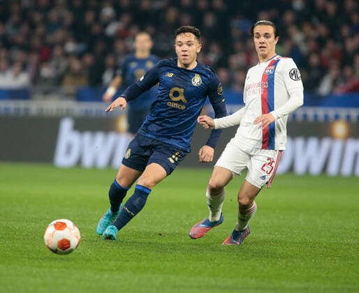 PepeÃ¢& x80;& x99; of Fc Porto and Maxence Caqueret of Olympique Lyonnais during the UEFA Europa League, Round of 16, 2nd leg football match between Olympique Lyonnais (Lyon) and FC Porto on March 17, 2022 at Groupama stadium in Decines-Charpieu near Lyon, France  Copyright: xNderimxKacelix xipa-agency.netx xx 0