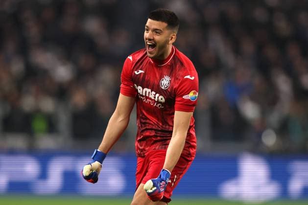 Turin, Italy, 16th March 2022. Geronimo Rulli of Villarreal CF celebrates after team mate Gerard Moreno scored a second half penalty to give the side a 1-0 lead during the UEFA Champions League match at Allianz Stadium, Turin. Picture credit should read: Jonathan Moscrop Sportimage EDITORIAL USE ONLY. No use with unauthorised audio, video, data, fixture lists, club league logos or live services. Online in-match use limited to 120 images, no video emulation. No use in betting, games or single club league player publications. SPI-1579-0132