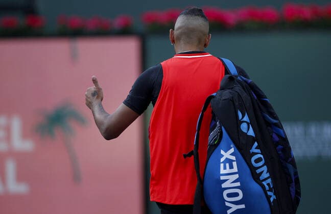 Mandatory Credit: Photo by Ella Ling Shutterstock (12849404az) Nick Kyrgios of Australia waves goodbye BNP Paribas Open, Tennis, Day 9, Indian Wells Tennis Garden, California, USA - 17 Mar 2022 BNP Paribas Open, Tennis, Day 9, Indian Wells Tennis Garden, California, USA - 17 Mar 2022 Copyright: xEllaxLing Shutterstockx 12849404az