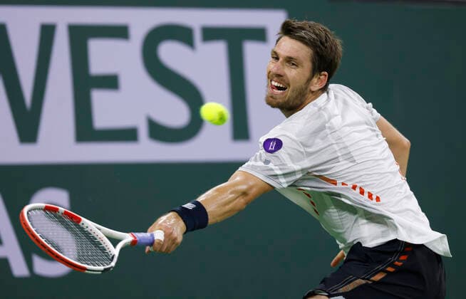 March 17, 2022 Cameron Norrie of Great Britain returns a shot against Carlos Alcaraz of Spain during the quarterfinals of the 2022 BNP Paribas Open at Indian Wells Tennis Garden in Indian Wells, California. Mandatory Photo Credit: CSM. Indian Wells United States of America - ZUMAc04_ 20220317_zaf_c04_151 Copyright: xCharlesxBausx