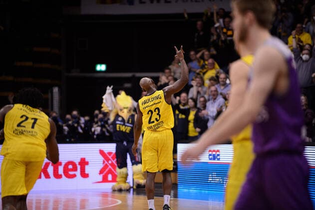 Rickey Paulding (23 EWE Baskets Oldenburg) bei der Partie EWE Baskets Oldenburg vs BG Göttingen. Basketball, easyCredit BBL, Saison 2021 2022, 26. Spieltag, 29.03.2022. Copyright: xErikxHillmer EIBNERx EP_EHR EWE Baskets Oldenburg vs BG Göttingen. Basketball, easyCredit BBL, Saison 2021 2022, 26. Spieltag, 29.03.2022 Oldenburg Copyright: xErikxHillmer EIBNERx EP_EHR