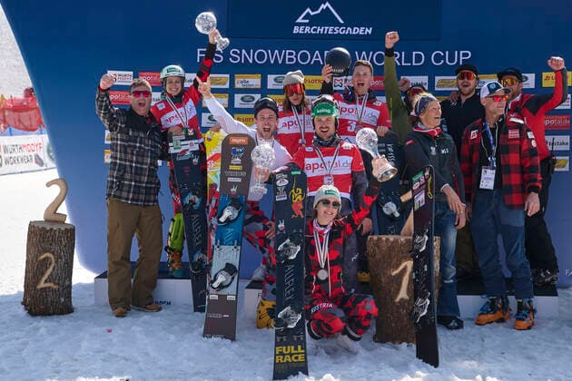Berchtesgaden, Deutschland 20. März 2022: FIS Snowboard Weltcup Finale - 2021 2022 - Parallel Slalom - Berchtesgaden - 20.03.2022 Sieger Nationencup Österreich Oesterreich Bischofswiesen Götschen Bayern Copyright: xFotostandx xWassmuthx