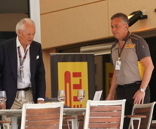 Formula 1 Gulf Air Bahrain Grand Prix 2022 20.03.2022, Bahrain International Circuit, Sakhir, Formula 1 Gulf Air Bahrain Grand Prix 2022 ,im Bild Pirelli-Verwaltungsratsvorsitzenden Marco Tronchetti Provera mit Pirelli Motorsportchef Mario Isola.