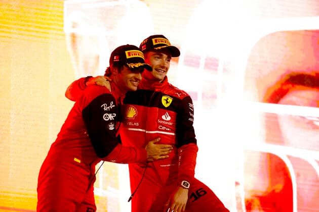 55 Carlos Sainz (ESP, Scuderia Ferrari), 16 Charles Leclerc (MCO, Scuderia Ferrari), F1 Grand Prix of Bahrain at Bahrain International Circuit on March 20, 2022 in Sakhir, Bahrain. (Photo by HOCH ZWEI) Sakhir Bahrain