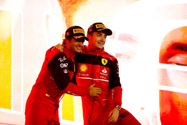 55 Carlos Sainz (ESP, Scuderia Ferrari), 16 Charles Leclerc (MCO, Scuderia Ferrari), F1 Grand Prix of Bahrain at Bahrain International Circuit on March 20, 2022 in Sakhir, Bahrain. (Photo by HOCH ZWEI) Sakhir Bahrain