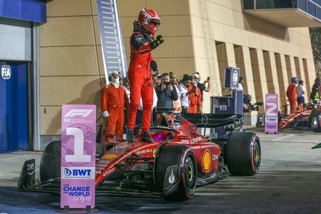 FORMULA 1 GULF AIR BAHRAIN GRAND PRIX 2022, 20 03 2022 Bahrain International Circuit, Sakhir, Bahrain on 20 March 2022 winner Charles Leclerc 16 (MON), Scuderia Ferrari F1-75 celebrates during the FORMULA 1 GULF AIR BAHRAIN GRAND PRIX 2022, Phil Duncan Editorial Use Only Copyright: xPhilxDuncanx ESM-0412-0010