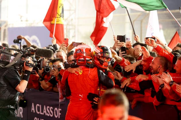 16 Charles Leclerc (MCO, Scuderia Ferrari), 55 Carlos Sainz (ESP, Scuderia Ferrari), F1 Grand Prix of Bahrain at Bahrain International Circuit on March 20, 2022 in Sakhir, Bahrain. (Photo by HOCH ZWEI) Sakhir Bahrain