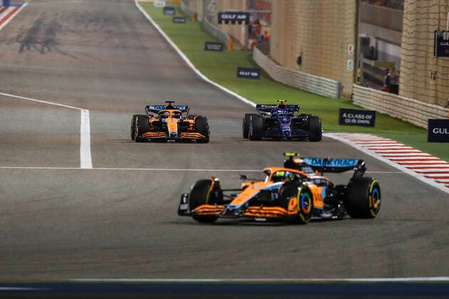 4 Lando Norris (GBR, McLaren F1 Team), 3 Daniel Ricciardo (AUS, McLaren F1 Team), 6 Nicholas Latifi (CAN, Williams Racing), F1 Grand Prix of Bahrain at Bahrain International Circuit on March 20, 2022 in Sakhir, Bahrain. (Photo by HOCH ZWEI) Sakhir Bahrain