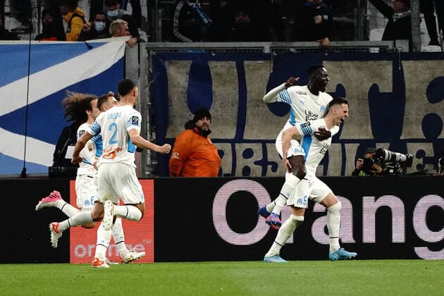 Joie - Arkadiusz Milik (Olympique de Marseille) - Pape Gueye (Olympique de Marseille) FOOTBALL : Olympique de Marseille vs OGC Nice - Ligue 1 Uber Eats - Marseille - 20 03 2021 NorbertScanella Panoramic 