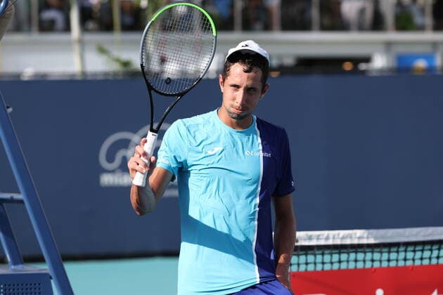 March 23, 2022, Miami Gardens, Florida, United States Of America: MIAMI GARDENS, FLORIDA - MARCH 23: Daniel Elahi Galan on day 3 of the Miami Open at Hard Rock Stadium on March 23, 2022 in Miami Gardens, Florida...People: Daniel Elahi Galan Miami Gardens United States Of America - ZUMAs214 20220323_zda_s214_109 Copyright: xSMGx