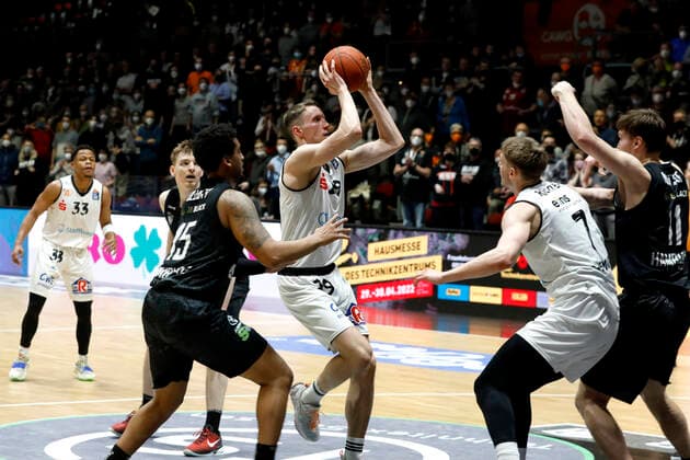 24.03.2022, easyCredit Basketball Bundesliga, BBL, Saison 2021 2022, Herren, Chemnitz Niners - Hamburg Towers Mindaugas Susinskas, Niners Chemnitz Chemnitz Messe Chemnitz Sachsen Germany