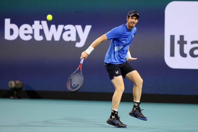 March 24, 2022, Miami Gardens, Florida, United States Of America: MIAMI GARDENS, FLORIDA - MARCH 24: Andy Murray of Great Britain defeats Federico Delbonis of Argentina on stadium court at Hard Rock Stadium on March 24, 2022 in Miami Gardens, Florida...People: Andy Murray Miami Gardens United States Of America - ZUMAs214 20220324_zda_s214_222 Copyright: xSMGx