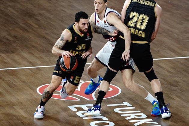 Mike James (AS Monaco) - Simone Fontecchio (Vitoria Gasteiz) BASKETBALL : Monaco vs Vitoria Gasteiz - Euroleague - Monaco - 25 03 2022 NorbertScanella Panoramic 