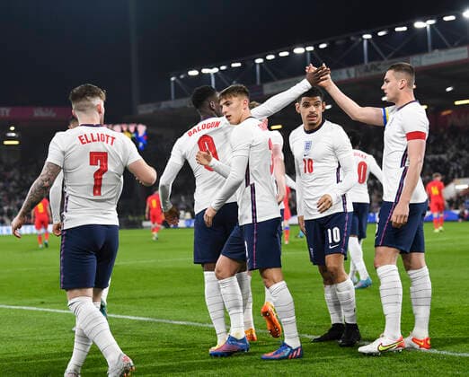 England U21, U 21 v Andorra U21 2023 UEFA European U21 Championship England u21 players celebrate their side s first goal during the 2023 UEFA European U21 Championship match at the Vitality Stadium, Bournemouth Content Not Available For UK Newspapers Copyright: xJeremyxLandeyx FIL-16717-0021