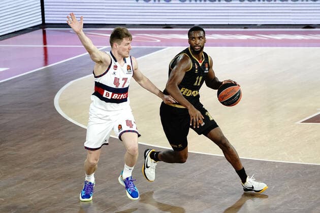 Alpha Diallo (AS Monaco) - Arturs Kurucs (Vitoria Gasteiz) BASKETBALL : Monaco vs Vitoria Gasteiz - Euroleague - Monaco - 25 03 2022 NorbertScanella Panoramic 