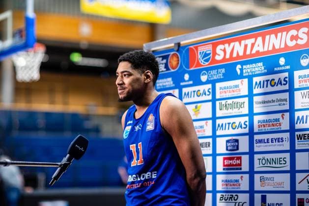 BB-1BL Syntainics MBC - JobStairs Giessen 46er Kostja Mushidi (Syntainics MBC) waehrend der Begegnung Saison 2021-2022 (Herren) in der EasyCredit Bundesliga zwischen Syntainics MBC und JobStairs Giessen 46er in der Stadthalle Weissenfels am 17. March 2022 in Weissenfels, Sachsen Anhalt, Deutschland