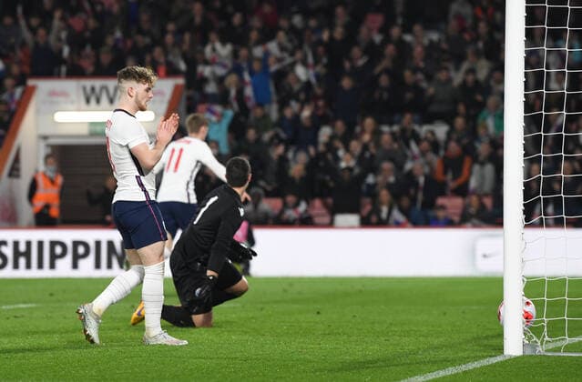 25th March 2022 ; Vitality Stadium Bournemouth, Dorset, England; Euro U21, U 21 Qualification, England versus Andorra; Harvey Elliott applauds the goal from Anthony Gordon of England  ActionPlus12373392 SimonxWest