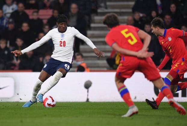 25th March 2022 ; Vitality Stadium Bournemouth, Dorset, England; Euro U21, U 21 Qualification, England versus Andorra; Noni Madueke of England seeks a way through the Andorra defence  ActionPlus12373400 SimonxWest