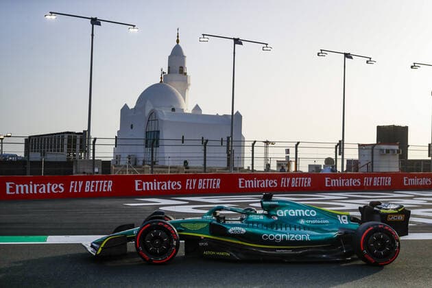 18 STROLL Lance (can), Aston Martin F1 Team AMR22, action during the Formula 1 STC Saudi Arabian Grand Prix 2022, 2nd round of the 2022 FIA Formula One World Championship, WM, Weltmeisterschaft on the Jeddah Corniche Circuit, from March 25 to 27, 2022 in Jeddah, Saudi Arabia - F1 - SAUDI ARABIAN GRAND PRIX 2022 DPPI Panoramic  00122006__V2_1811.JPG_