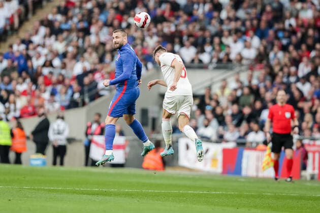 LONDON, ENGLAND - MARCH 26: during the International Friendly, Länderspiel, Nationalmannschaft match between England and Switzerland at Wembley Stadium on March 26, 2022 in London, United Kingdom. Luke Shaw of England against Silvan Widmer of Switzerland London Wembley Stadium England United Kingdom Copyright: xJustPictures.chx xRichardxCallisx