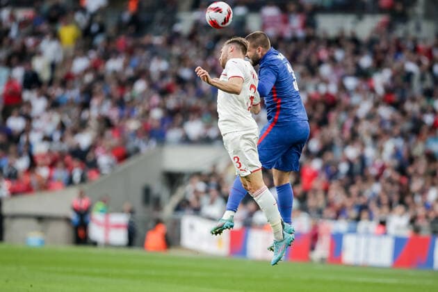 LONDON, ENGLAND - MARCH 26: during the International Friendly, Länderspiel, Nationalmannschaft match between England and Switzerland at Wembley Stadium on March 26, 2022 in London, United Kingdom. Silvan Widmer of Switzerland against Luke Shaw of England London Wembley Stadium England United Kingdom Copyright: xJustPictures.chx xRichardxCallisx