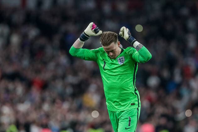 LONDON, ENGLAND - MARCH 26: during the International Friendly, Länderspiel, Nationalmannschaft match between England and Switzerland at Wembley Stadium on March 26, 2022 in London, United Kingdom. goalkeeper Jordan Pickford of England celebrates London Wembley Stadium England United Kingdom Copyright: xJustPictures.chx xRichardxCallisx