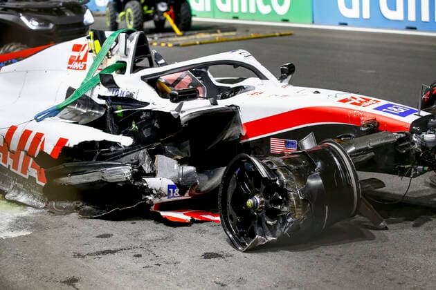 Debris pictured following the crash of 47 Mick Schumacher (DEU, Haas F1 Team), F1 Grand Prix of Saudi Arabia at Jeddah Corniche Circuit on March 26, 2022 in Jeddah, Saudi Arabia. (Photo by HOCH ZWEI) Jeddah Saudi Arabia