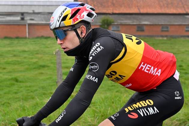 Belgian Wout Van Aert of Team Jumbo-Visma pictured in action during the men s Gent-Wevelgem - In Flanders Fields cycling race, 248,9km from Ieper to Wevelgem, Sunday 27 March 2022. DIRKxWAEM  x26789933x