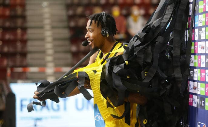 Ludwigsburg , Basketball easycredit BBL Bundesliga . MHP Riesen Ludwigsburg vs. Basketball Löwen Braunschweig , Justin Simon( Riesen )