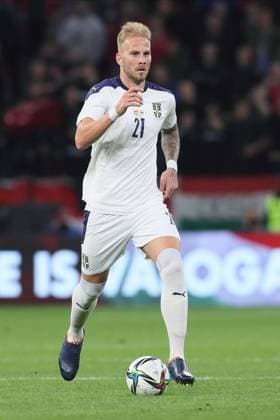 UROS RACIC fudbaler reprezentacije Srbije na prijateljskoj utakmici protiv Madjarske na stadionu Ferenc Puskas, Budimpesta 24.03.2022. godine MarkoxMetlas 