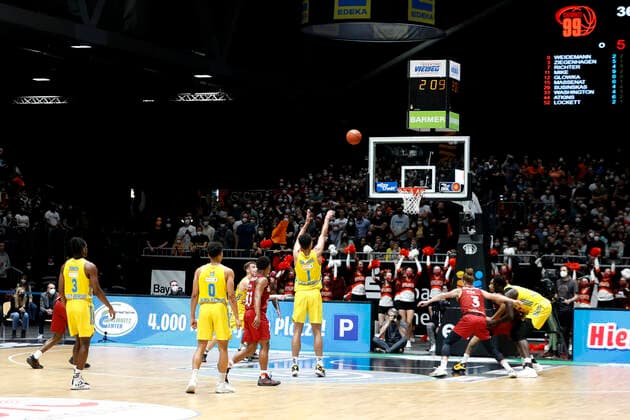 27.03.2022, easyCredit Basketball Bundesliga, BBL, Saison 2021 2022, Herren, Chemnitz Niners - Alba Berlin Oscar da Silva, Alba Berlin beim Freiwurf Chemnitz Messe Chemnitz Sachsen Germany