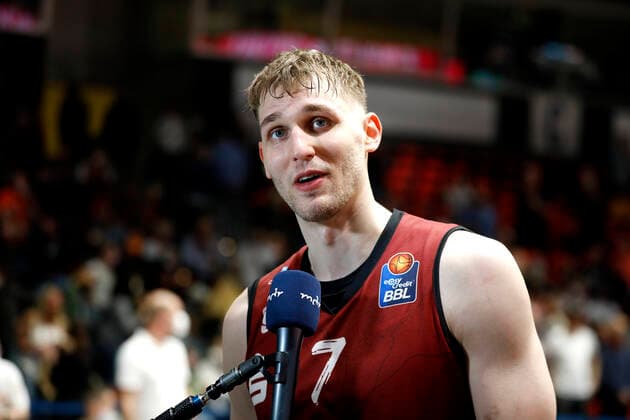 27.03.2022, easyCredit Basketball Bundesliga, BBL, Saison 2021 2022, Herren, Chemnitz Niners - Alba Berlin Jonas Richter, Niners Chemnitz beim Interview Chemnitz Messe Chemnitz Sachsen Germany