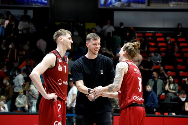 27.03.2022, easyCredit Basketball Bundesliga, BBL, Saison 2021 2022, Herren, Chemnitz Niners - Alba Berlin Jonas Richter, Niners Chemnitz, Jan Niklas Wimberg, Niners Chemnitz, Malte Ziegenhagen, Niners Chemnitz Chemnitz Messe Chemnitz Sachsen Germany