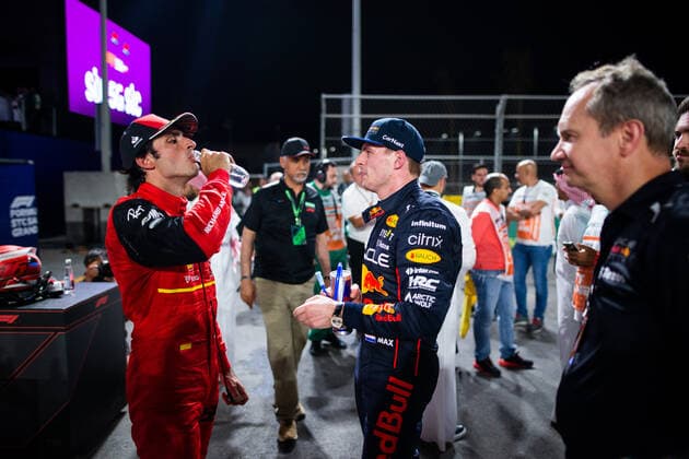 SAINZ Carlos (spa), Scuderia Ferrari F1-75, portrait VERSTAPPEN Max (ned), Red Bull Racing RB18, portrait during the Formula 1 STC Saudi Arabian Grand Prix 2022, 2nd round of the 2022 FIA Formula One World Championship, WM, Weltmeisterschaft on the Jeddah Corniche Circuit, from March 25 to 27, 2022 in Jeddah, Saudi Arabia - F1 - SAUDI ARABIAN GRAND PRIX 2022 - RACE DPPI Panoramic 00122007_JFBE4835