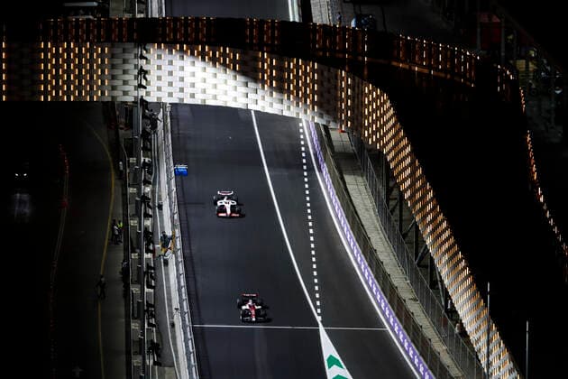 77 Valtteri Bottas (FIN, Alfa Romeo F1 Team ORLEN), 20 Kevin Magnussen (DNK, Haas F1 Team), F1 Grand Prix of Saudi Arabia at Jeddah Corniche Circuit on March 27, 2022 in Jeddah, Saudi Arabia. (Photo by HOCH ZWEI) Jeddah Saudi Arabia