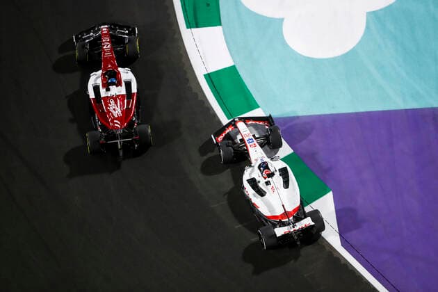 77 Valtteri Bottas (FIN, Alfa Romeo F1 Team ORLEN), 20 Kevin Magnussen (DNK, Haas F1 Team), F1 Grand Prix of Saudi Arabia at Jeddah Corniche Circuit on March 27, 2022 in Jeddah, Saudi Arabia. (Photo by HOCH ZWEI) Jeddah Saudi Arabia