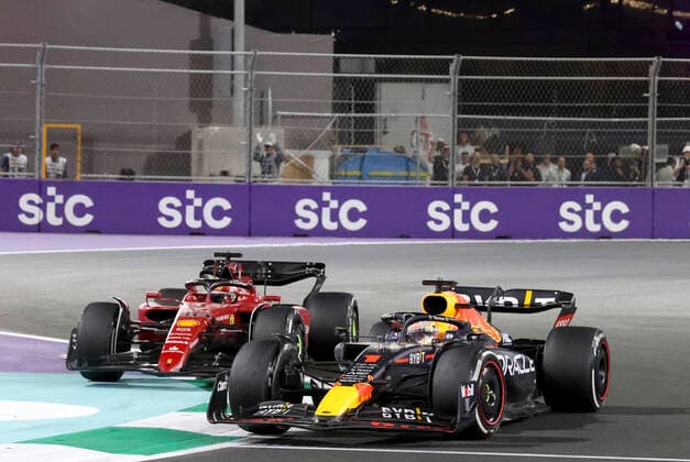 1 Max Verstappen (NLD, Oracle Red Bull Racing), 16 Charles Leclerc (MCO, Scuderia Ferrari), F1 Grand Prix of Saudi Arabia at Jeddah Corniche Circuit on March 27, 2022 in Jeddah, Saudi Arabia. (Photo by HOCH ZWEI) Jeddah Saudi Arabia