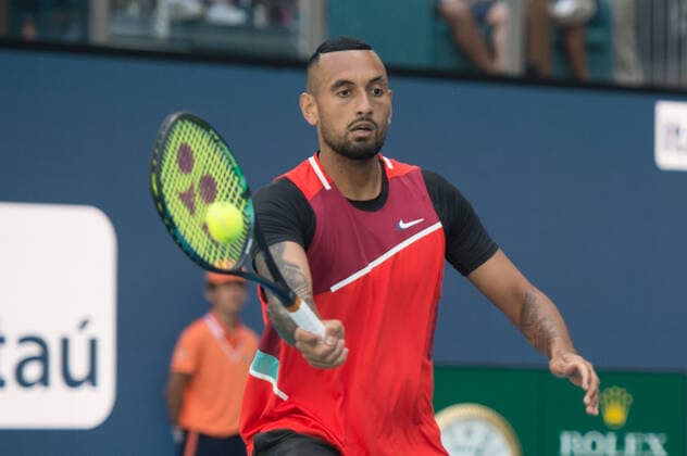 Nick Kyrgios (AUS) defeated Fabio Fognini (ITA) 6-2, 6-4, at the Miami Open being played at Hard Rock Stadium in Miami Gardens, Florida on March 27, 2022: Ã‚ Tennisclix CSM Miami Gardens USA - ZUMAc04_ 20220327_zaf_c04_144 Copyright: xKarlaxKinnex