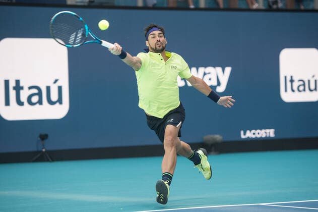 Fabio Fognini (ITA) is defeated by Nick Kyrgios (AUS) 2-6, 4-6, at the Miami Open being played at Hard Rock Stadium in Miami Gardens, Florida on March 27,2022: Ã‚ Tennisclix CSM Miami Gardens USA - ZUMAc04_ 20220327_zaf_c04_149 Copyright: xKarlaxKinnex
