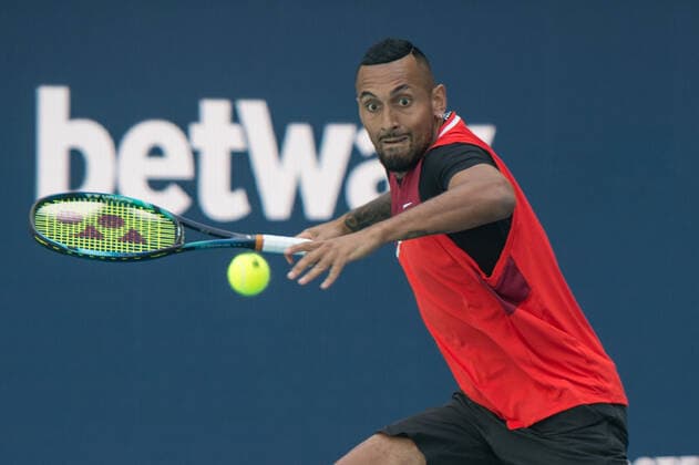 Nick Kyrgios (AUS) defeated Fabio Fognini (ITA) 6-2, 6-4, at the Miami Open being played at Hard Rock Stadium in Miami Gardens, Florida on March 27, 2022: Ã‚ Tennisclix CSM Miami Gardens USA - ZUMAc04_ 20220327_zaf_c04_154 Copyright: xKarlaxKinnex