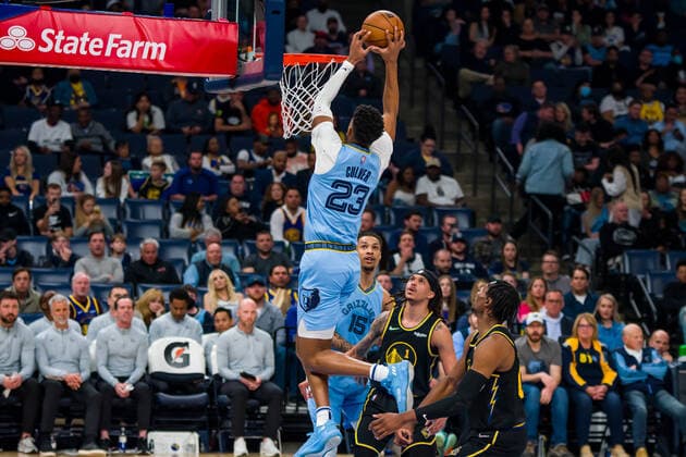 Grizzlies Shooting Guard Jarrett Culver (23) slam dunking during a NBA, Basketball Herren, USA game between Memphis Grizzlies and Golden State Warriors at FedEx Forum in Memphis, Tennessee, USA, 28 March 2022. Golden State Warriors at Memphis Grizzlies !ACHTUNG: NUR REDAKTIONELLE NUTZUNG!  Copyright: xMatthewxA.xSmithx AME7097 20220329-8a7be464b9f49a5d76215016325ba45756af2ca4