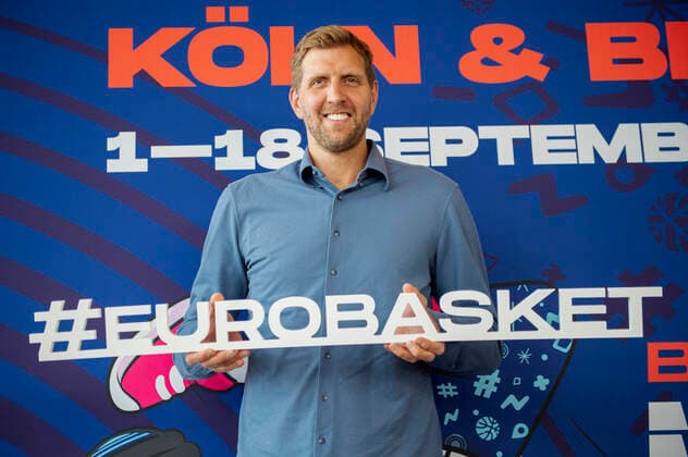 Sport Bilder des Tages Basketball: Eurobasket-PK mit Dirk Nowitzki und Armin Andres am 29.03.22 im KölnSKY in Köln (Nordrhein-Westfalen). Dirk Nowitzki Portrait, Copyright: xChristopherxNeundorfx