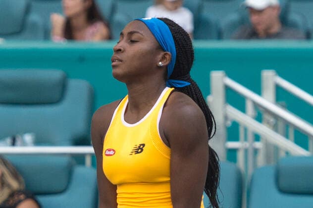Coco Gauff (USA) is defeated by Iga Swiatek (POL) 3-6, 1-6, at the Miami Open being played at Hard Rock Stadium in Miami Gardens, Florida on March 28,2022: Ã‚ Tennisclix CSM Miami Gardens USA - ZUMAc04_ 20220328_zaf_c04_035 Copyright: xKarlaxKinnex