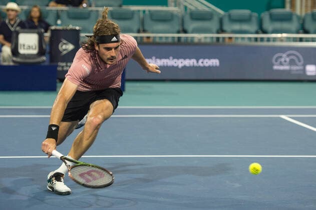 Stefanos Tsitsipas (GRE) defeated Alex de Minaur (AUS) 6-4, 6-3, at the Miami Open being played at Hard Rock Stadium in Miami Gardens, Florida on March 28, 2022: Ã‚ Tennisclix CSM Miami Gardens USA - ZUMAc04_ 20220328_zaf_c04_074 Copyright: xKarlaxKinnex