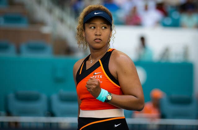 March 28, 2022, MIAMI, FLORIDA, UNITED STATES: Naomi Osaka of Japan in action during the fourth round of the 2022 Miami Open WTA, Tennis Damen 1000 tennis tournament against Alison Riske of the United States MIAMI UNITED STATES - ZUMAa181 20220328_zaa_a181_039 Copyright: xRobxPrangex