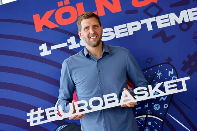 Dirk Nowitzki als EuroBasket-Botschafter bei der EuroBasket-Pressekonferenz im KölnSKY. Köln, 29.03.2022