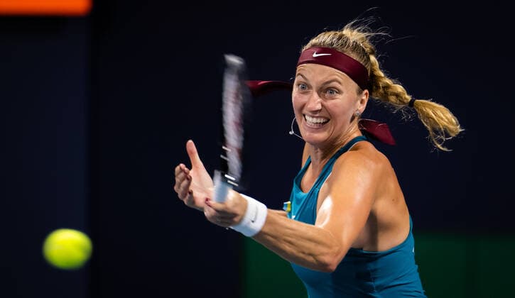 March 28, 2022, MIAMI, FLORIDA, UNITED STATES: Petra Kvitova of the Czech Republic in action during the fourth round of the 2022 Miami Open WTA, Tennis Damen 1000 tennis tournament against Veronika Kudermetova of Russia MIAMI UNITED STATES - ZUMAa181 20220328_zaa_a181_105 Copyright: xRobxPrangex