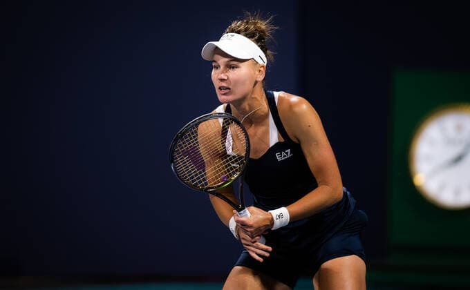March 28, 2022, MIAMI, FLORIDA, UNITED STATES: Veronika Kudermetova of Russia in action during the fourth round of the 2022 Miami Open WTA, Tennis Damen 1000 tennis tournament against Petra Kvitova of the Czech Republic MIAMI UNITED STATES - ZUMAa181 20220328_zaa_a181_102 Copyright: xRobxPrangex