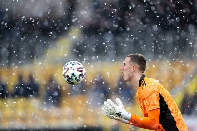 220329 Goalkeeper Samuel Brolin of Sweden during the UEFA European Under-21 Qualifier football match between Sweden and Ireland on March 29, 2022 in Boras. Photo: Mathias Bergeld BILDBYRAN kod MB MB0362 fotboll football soccer fotball em-kval kval uefa european under-21 qualifier U21, U 21 qualifier qualifying round qualification sverige sweden irland ireland bbeng Copyright: MATHIASxBERGELD BB220329MB019